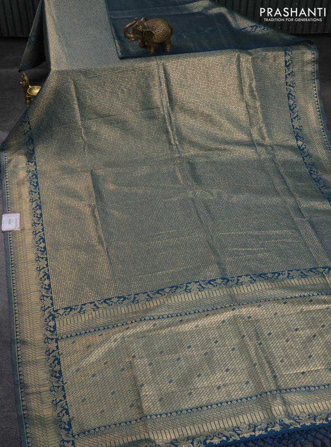Banarasi silk saree peacock blue with allover zari woven brocade weaves and zari woven border