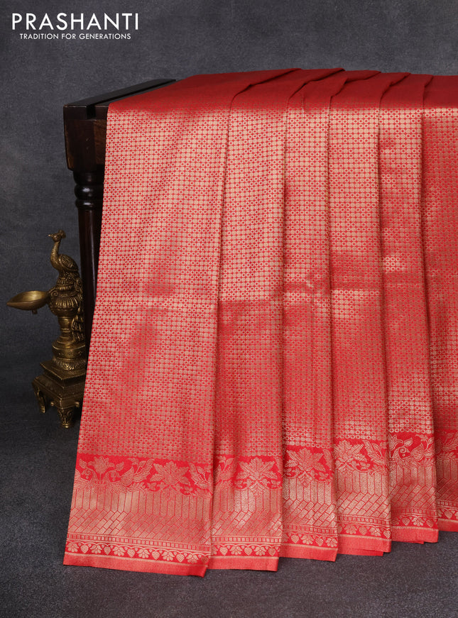 Banarasi silk saree red with allover zari woven brocade weaves and zari woven border