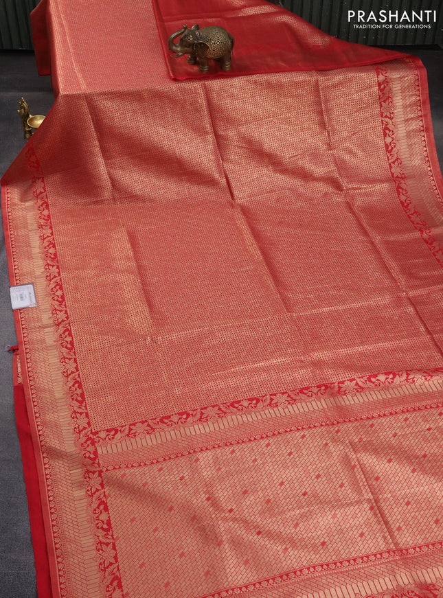 Banarasi silk saree red with allover zari woven brocade weaves and zari woven border