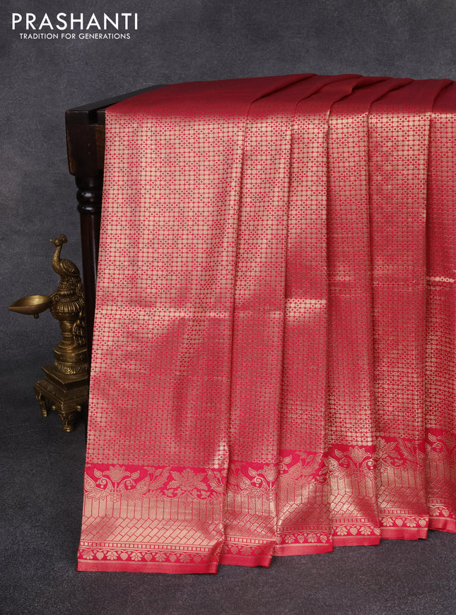 Banarasi silk saree dark pink with allover zari woven brocade weaves and zari woven border