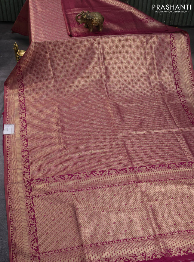Banarasi silk saree wine shade with allover zari woven brocade weaves and zari woven border