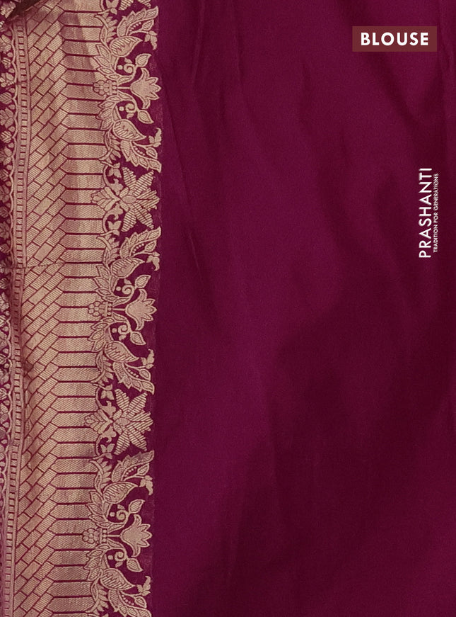 Banarasi silk saree wine shade with allover zari woven brocade weaves and zari woven border