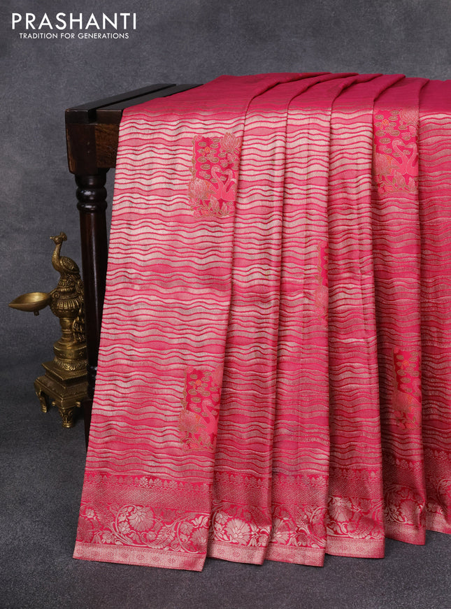 Banarasi silk saree pink with allover zari woven brocade weaves and zari woven border