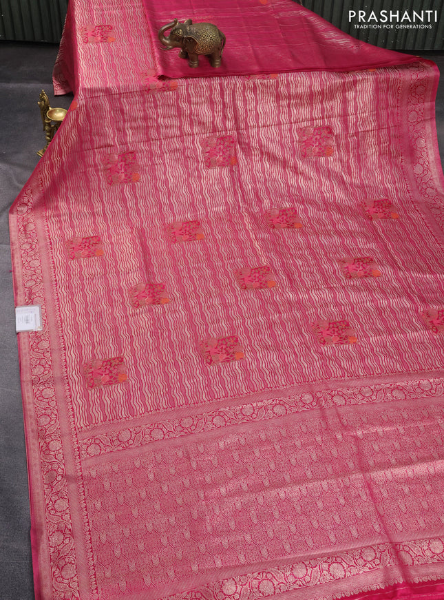Banarasi silk saree pink with allover zari woven brocade weaves and zari woven border