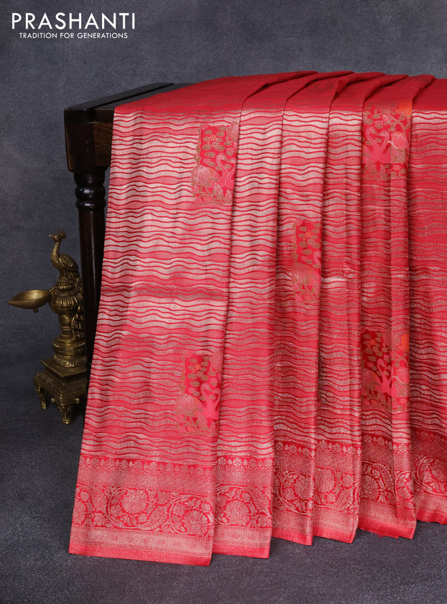 Banarasi silk saree red with allover zari woven brocade weaves and zari woven border
