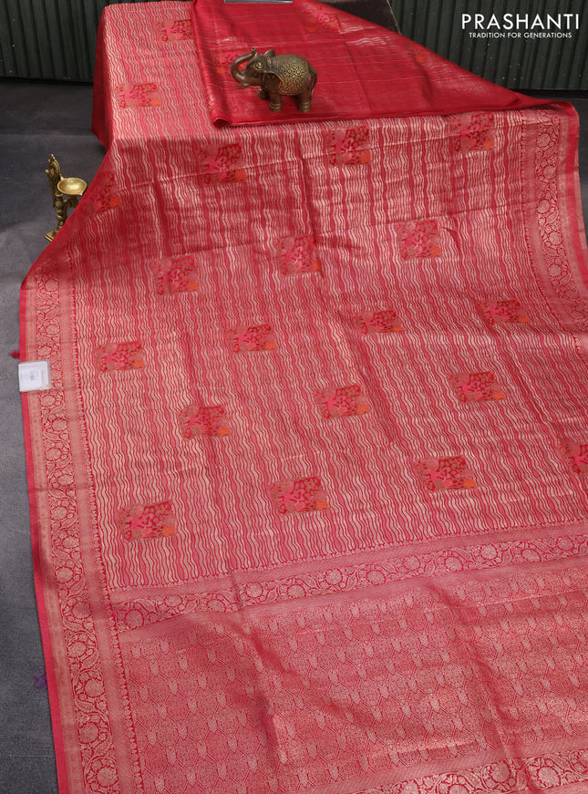 Banarasi silk saree red with allover zari woven brocade weaves and zari woven border