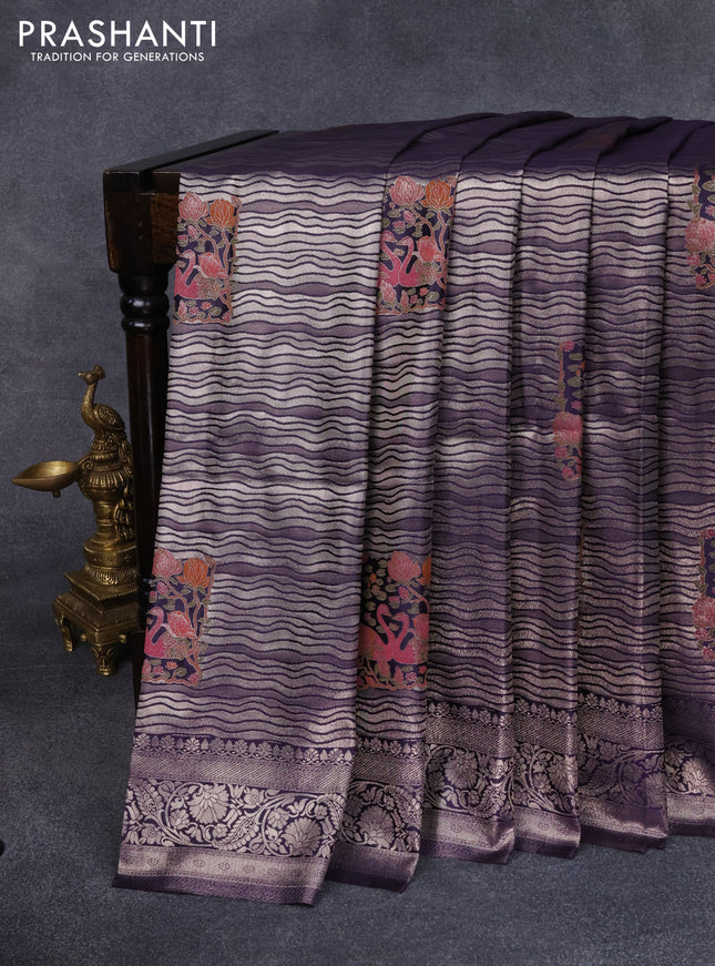 Banarasi silk saree deep violet with allover zari woven brocade weaves and zari woven border