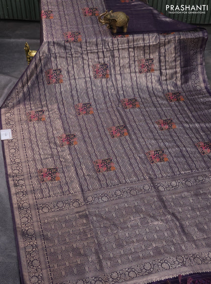 Banarasi silk saree deep violet with allover zari woven brocade weaves and zari woven border