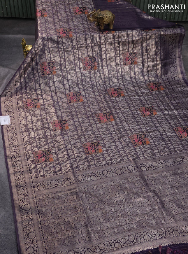 Banarasi silk saree deep violet with allover zari woven brocade weaves and zari woven border