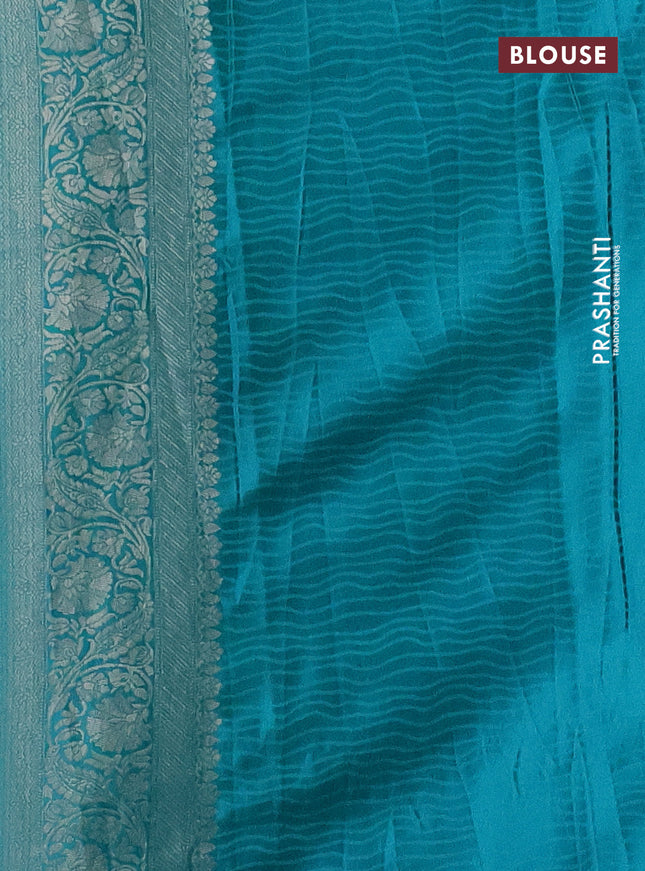 Banarasi silk saree teal blue with allover zari woven brocade weaves and zari woven border