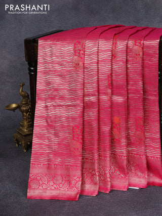 Banarasi silk saree pink with allover zari woven brocade weaves and zari woven border