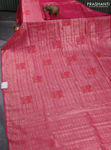 Banarasi silk saree pink with allover zari woven brocade weaves and zari woven border