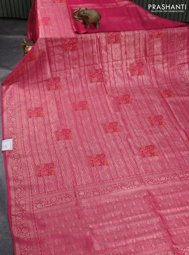 Banarasi silk saree pink with allover zari woven brocade weaves and zari woven border