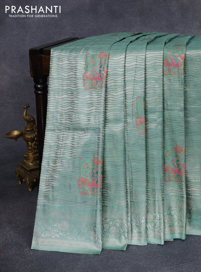 Banarasi silk saree pastel green with allover zari woven brocade weaves and zari woven border