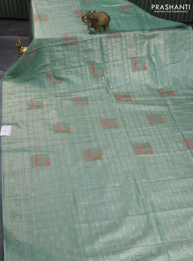 Banarasi silk saree pastel green with allover zari woven brocade weaves and zari woven border
