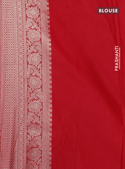 Banarasi silk saree red with allover silver zari woven brocade weaves and silver zari woven border