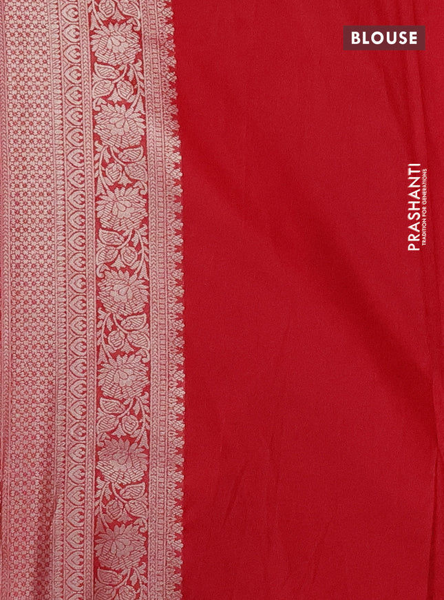 Banarasi silk saree red with allover silver zari woven brocade weaves and silver zari woven border