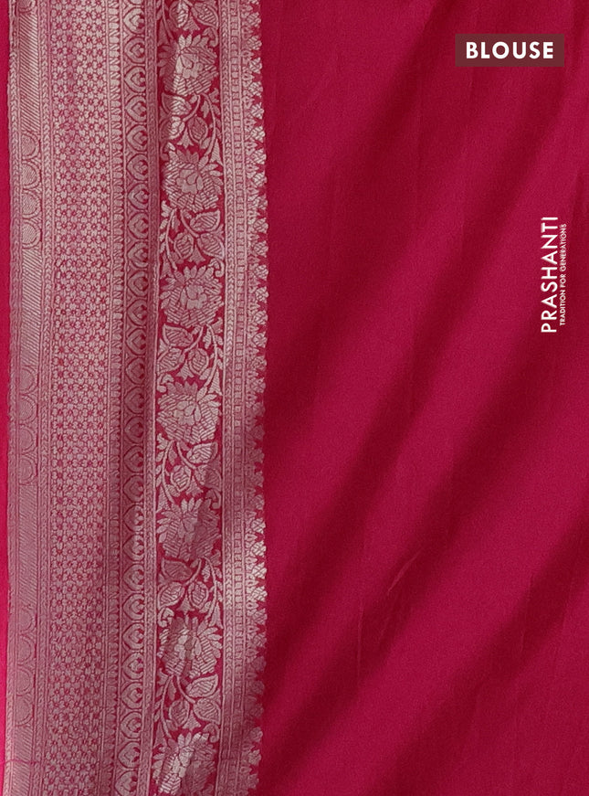 Banarasi silk saree pink with allover silver zari woven brocade weaves and silver zari woven border