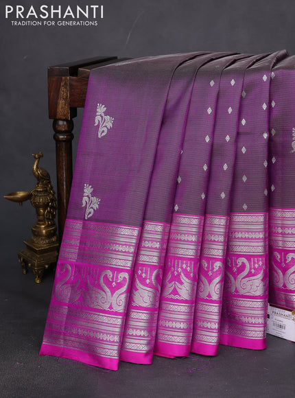 Venkatagiri silk saree deep purple and purple with allover silver zari weaves & buttas and long silver zari woven border