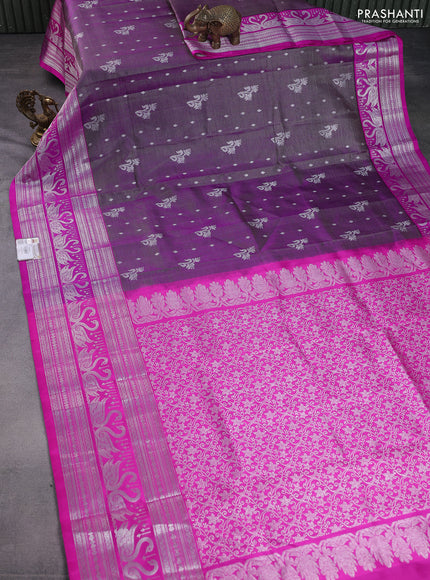Venkatagiri silk saree deep purple and purple with allover silver zari weaves & buttas and long silver zari woven border