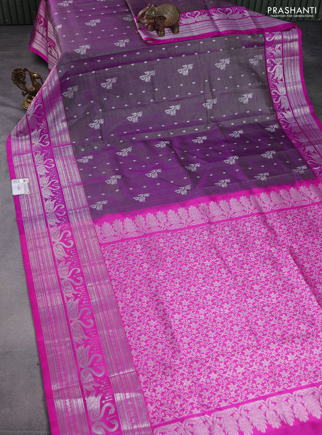 Venkatagiri silk saree deep purple and purple with allover silver zari weaves & buttas and long silver zari woven border