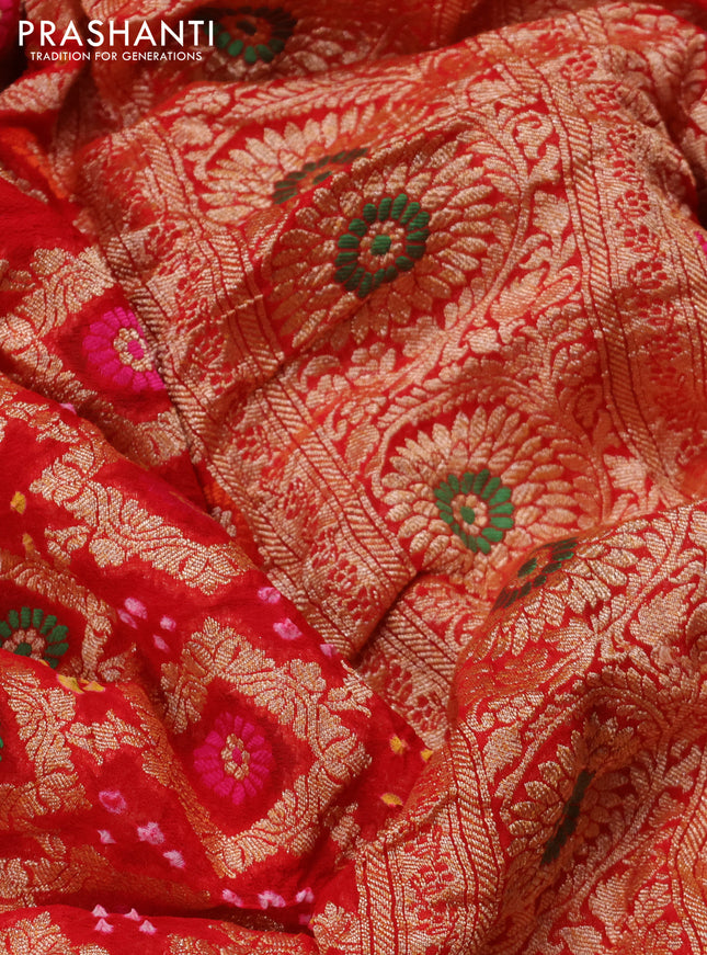 Banarasi georgette saree red with bandhani prints & mina weaves and woven border