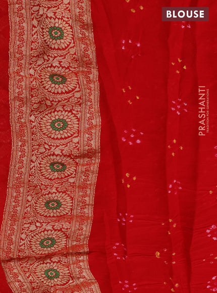 Banarasi georgette saree red with bandhani prints & mina weaves and woven border