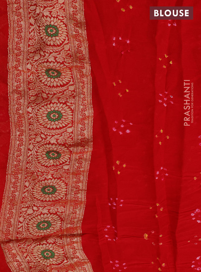 Banarasi georgette saree red with bandhani prints & mina weaves and woven border