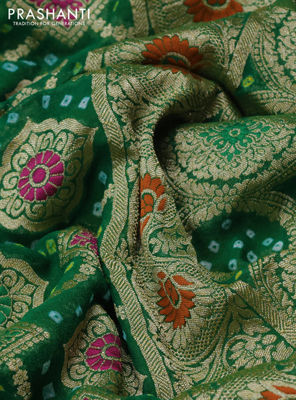 Banarasi georgette saree light green and green with bandhani prints & mina weaves and woven border