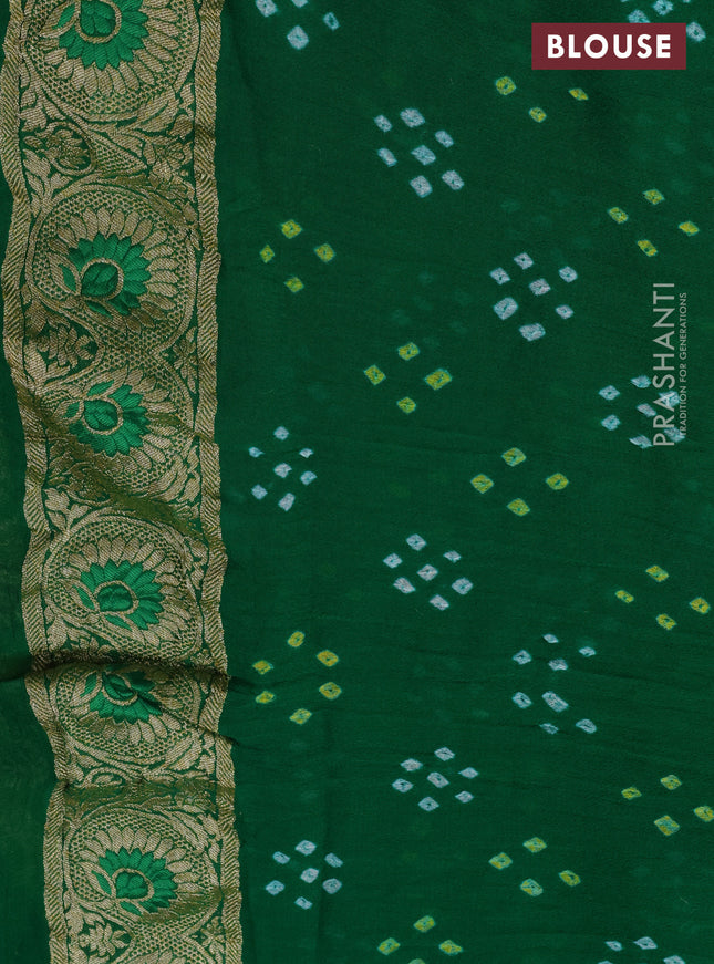 Banarasi georgette saree light green and green with bandhani prints & mina weaves and woven border