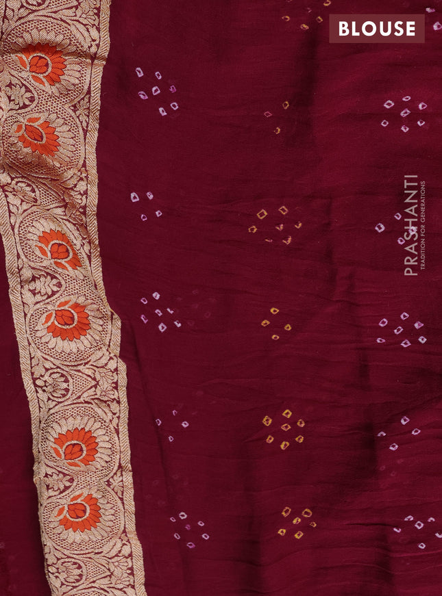Banarasi georgette saree maroon with bandhani prints & mina weaves and woven border