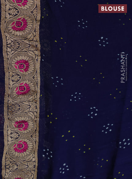 Banarasi georgette saree navy blue with bandhani prints & mina weaves and woven border