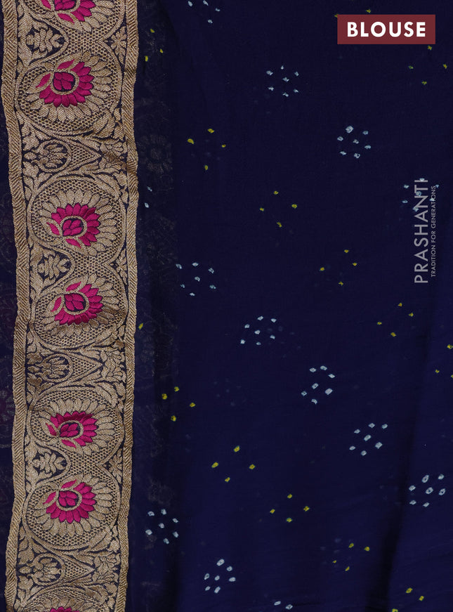 Banarasi georgette saree navy blue with bandhani prints & mina weaves and woven border