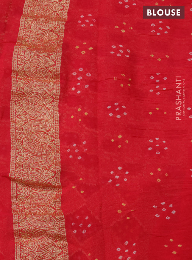 Banarasi georgette saree reddish pink with bandhani prints & zari weaves and woven border