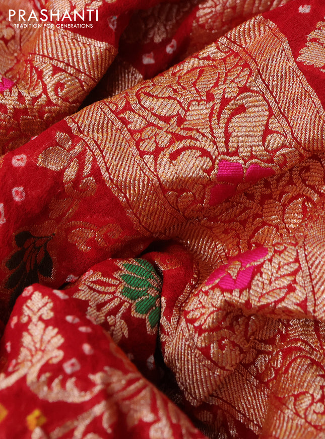 Banarasi georgette saree red with bandhani prints & mina weaves and woven border