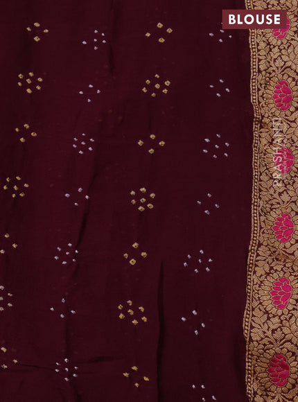 Banarasi georgette saree wine shade with bandhani prints & mina weaves and woven border