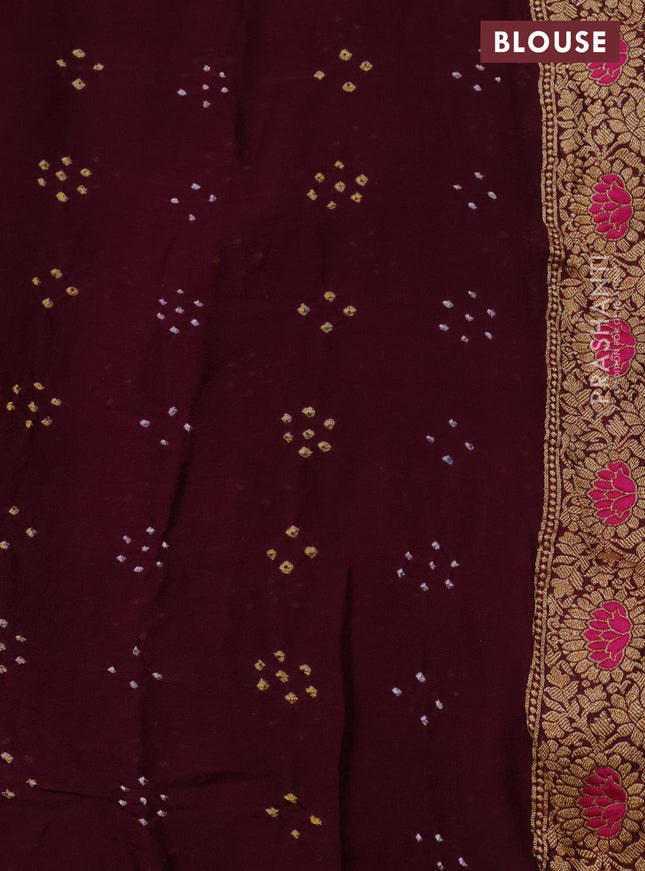 Banarasi georgette saree wine shade with bandhani prints & mina weaves and woven border