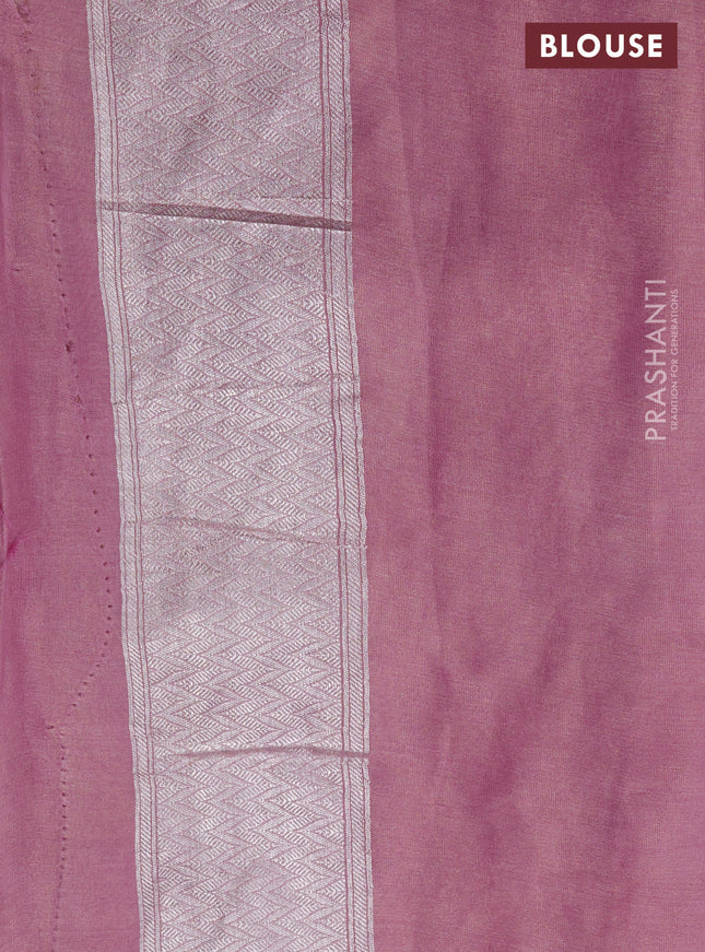 Banarasi georgette tissue saree mauve pink with allover thread & silver zari floral weaves and silver woven border