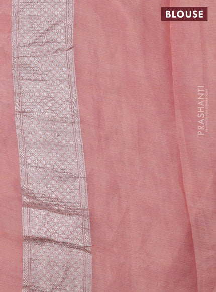 Banarasi georgette tissue saree peach shade with allover thread & silver zari floral weaves and silver woven border