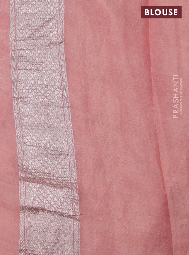 Banarasi georgette tissue saree peach shade with allover thread & silver zari floral weaves and silver woven border