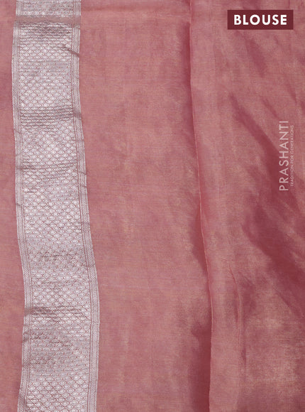 Banarasi georgette tissue saree peach shade with allover thread & silver zari floral weaves and silver woven border