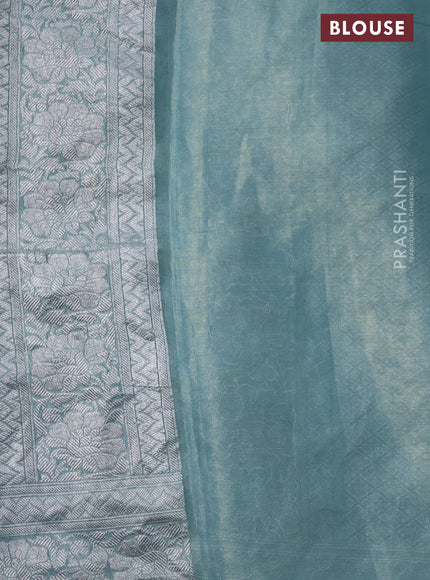 Banarasi georgette tissue saree teal shade and light blue with allover thread & silver zari floral weaves and silver woven border
