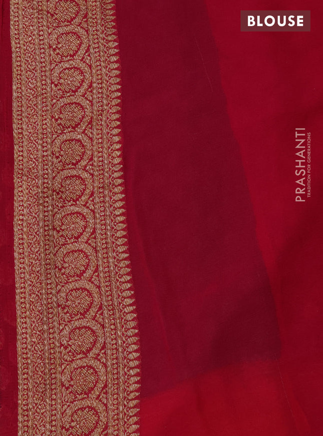 Banarasi georgette saree green and orange pink with allover thread & zari woven buttas and woven border