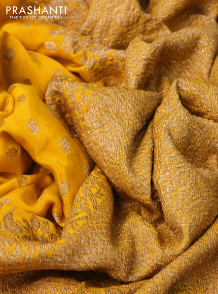 Banarasi crepe saree mustard yellow with allover thread & zari woven buttas and woven border