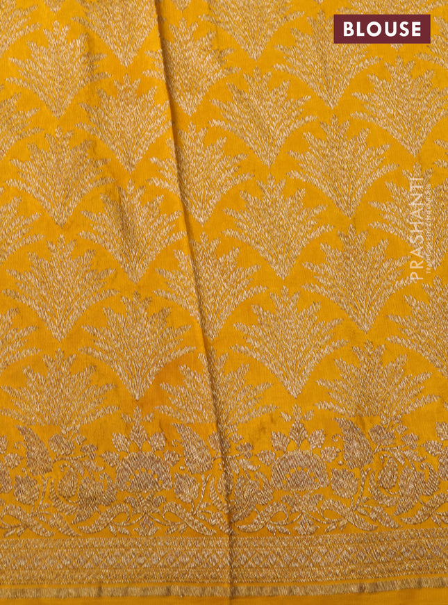 Banarasi crepe saree mustard yellow with allover thread & zari woven buttas and woven border