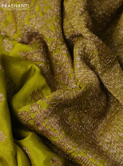 Banarasi crepe saree lime yellow with allover thread & zari woven buttas and woven border
