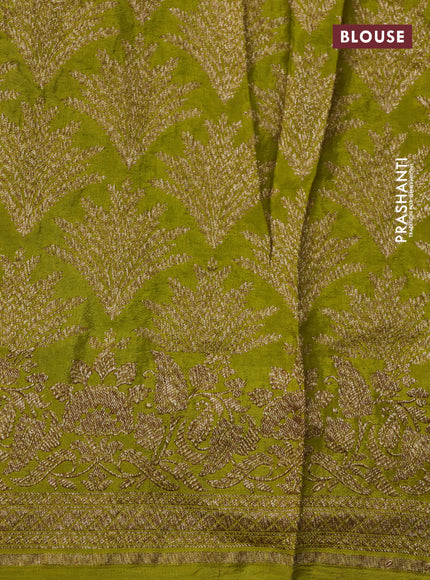 Banarasi crepe saree lime yellow with allover thread & zari woven buttas and woven border