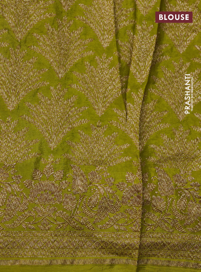 Banarasi crepe saree lime yellow with allover thread & zari woven buttas and woven border