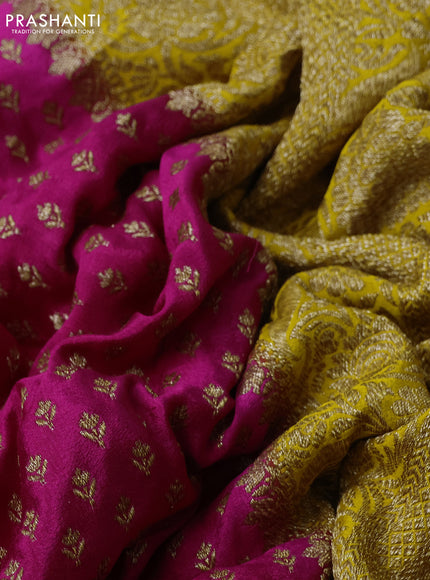 Banarasi crepe saree pink and yellow with allover thread & zari weaves and woven border