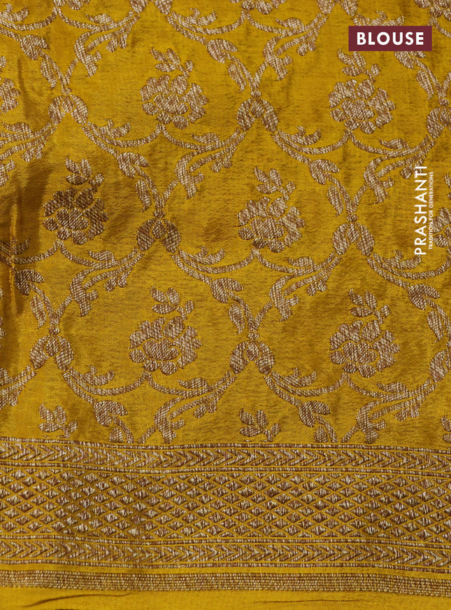 Banarasi crepe saree pink and yellow with allover thread & zari weaves and woven border